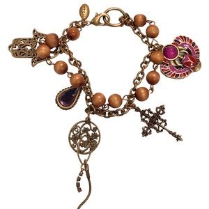 Fun (GEN) Dark Filigree Bronze & Wooden Beaded Charm Bracelet